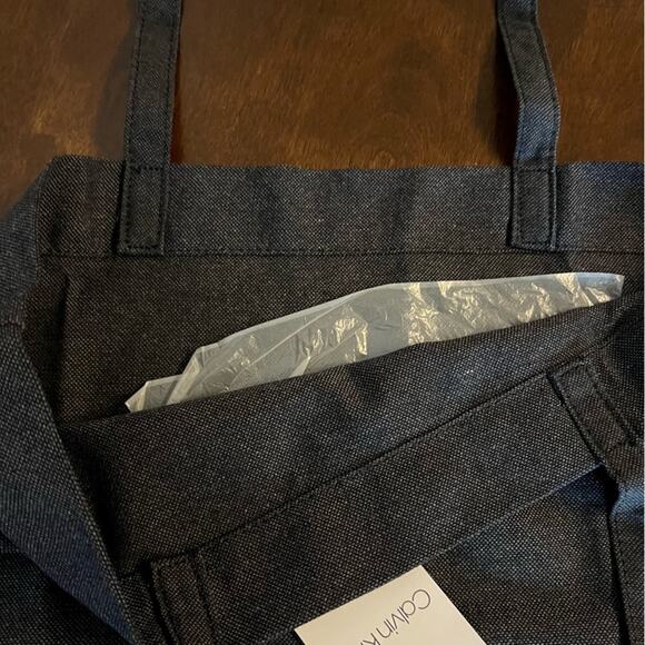 NWT Calvin Klein Reuseable Tote Bag Gray Spellout Green Bag - Picture 3 of 6